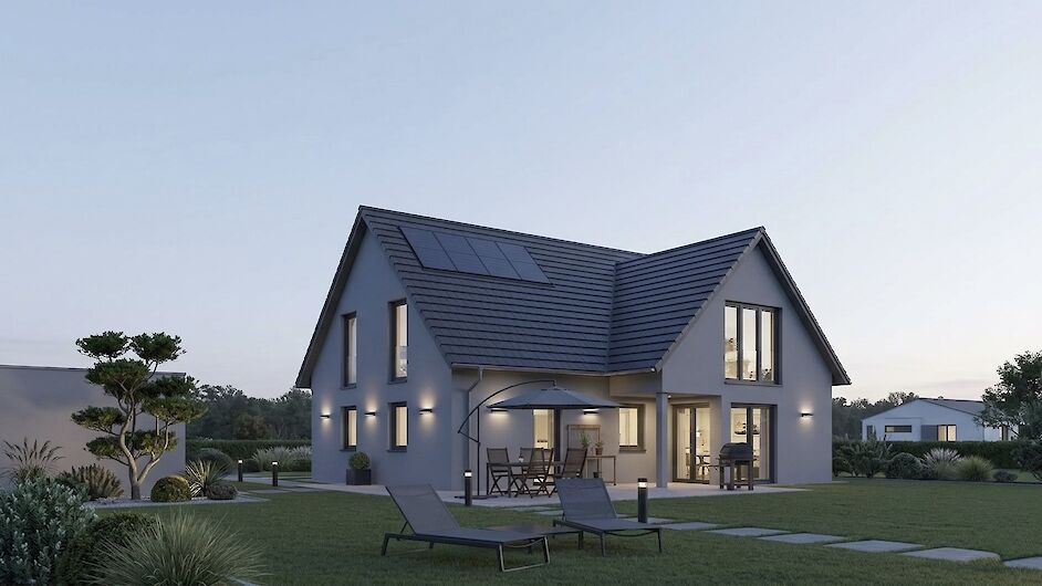 Beleuchtetes Einfamilienhaus Oslo als Massivhaus in Esslingen mit Festpreisgarantie – modernes Architektenhaus von BauArt