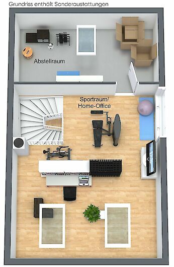 Grundriss, Dachgeschoss, 3D, Abstellraum